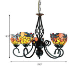 Dragonfly Stained Glass Chandelier With 5 Rustic Bowl Pendant Lights - Perfect For Bedroom Lighting