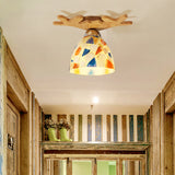 Antique Deer Horn Ceiling Light: Elegant Shop Glass Lamp Beige