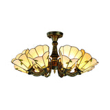 Vintage Rustic Stained Glass Chandelier With Multi Light Suspension - Bronze Finish