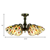 Vintage Rustic Stained Glass Chandelier With Multi Light Suspension - Bronze Finish