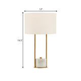 Modern Cylinder Nightstand Lamp - 1 Head Fabric Bedside Light In White/Beige With Marble Base