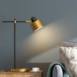 Drum Nightstand Lamp: Contemporary Metal Table Light With Right-Angle Arm For Living Room Décor