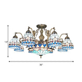 Stained Glass Cone Ceiling Chandelier - Tiffany Pendant Lamp (Blue 7/9 Lights)