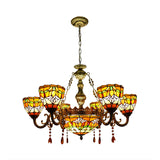 Rustic Orange Stained Glass Chandelier Flower Pendant Lamp With Agate By Tiffany Perfect For Living