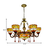 Rustic Orange Stained Glass Chandelier Flower Pendant Lamp With Agate By Tiffany Perfect For Living