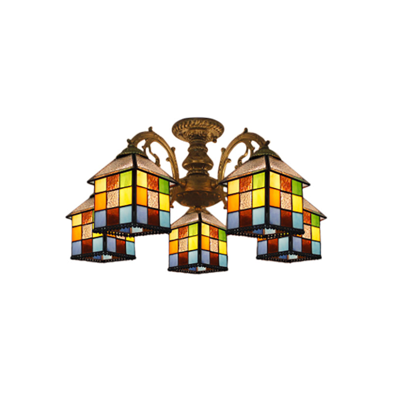 Vintage Tiffany Stained Glass Chandelier For Restaurant & Library - 3/5/6 Lights