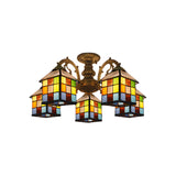 Vintage Tiffany Stained Glass Chandelier For Restaurant & Library - 3/5/6 Lights