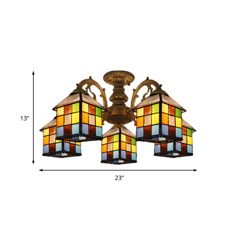 Vintage Tiffany Stained Glass Chandelier For Restaurant & Library - 3/5/6 Lights