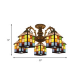 Vintage Tiffany Stained Glass Chandelier For Restaurant & Library - 3/5/6 Lights
