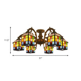 Vintage Tiffany Stained Glass Chandelier For Restaurant & Library - 3/5/6 Lights