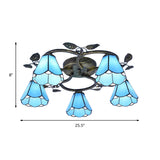 Tiffany Art Glass Ceiling Lamp - Lattice Domed Mount Light (5/9 Lights) In Blue/Sky Blue For Cloth
