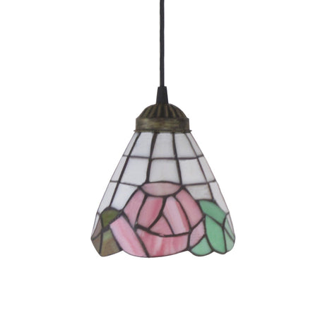 Tiffany-Style Pink Stained Glass Pendant Light - Cone Design 1 Head Elegant Hanging Fixture