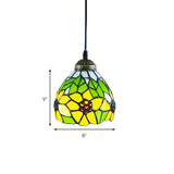 Handcrafted Tiffany Stained Glass Pendant Lamp With Sunflower Pattern - Green