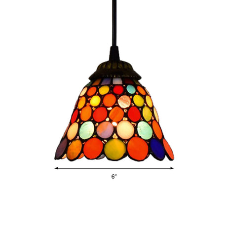 Tiffany-Style Bell Pendant Light: Single Head Stained Art Glass Down Lighting In Black
