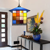 Blue Tiffany Style Hallway Pendant Light With Stainless Glass Shade