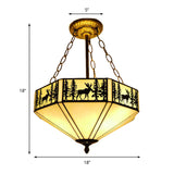 Rustic American Forest Deer Glass Ceiling Lamp - 11/18/22 Wide Semi Flush Mount Light In Beige