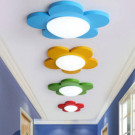 Kids Bedroom Macaron Flush Mount Ceiling Light With Floral Acrylic Shade