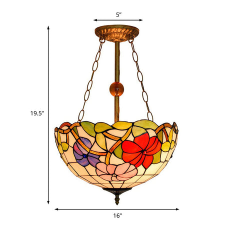 Flower Pattern Tiffany Semi Flush Mount Ceiling Light Fixture