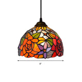Tiffany Ceiling Pendant Light With Blossom Orange Cut Glass Shade - 1 Bulb Bedroom