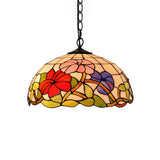 Tiffany Stained Glass Floral Suspension Light - Black Pendent Ceiling For Living Room