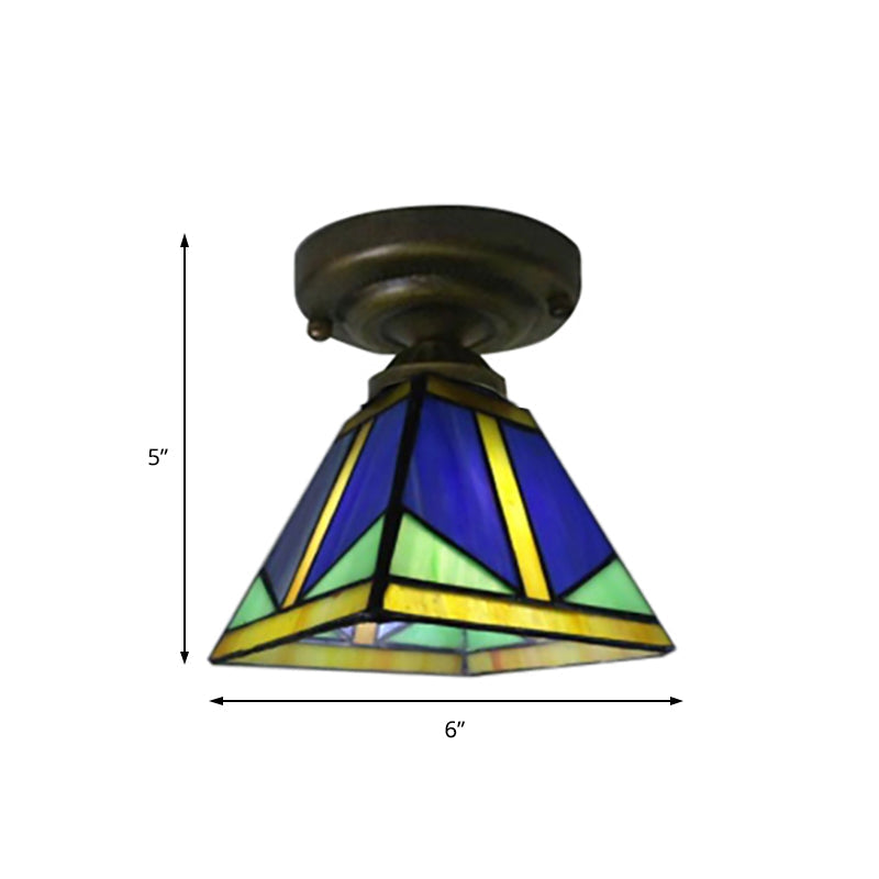 Tiffany Blue Vintage Ceiling Light: Compact Glass Flushmount For Hallways