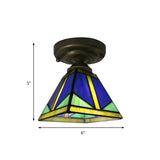 Tiffany Blue Vintage Ceiling Light: Compact Glass Flushmount For Hallways