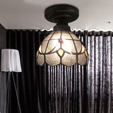 Small Tiffany Glass Ceiling Mount Light With Clear Grid Bowl - Ideal For Corridors (1 Bulb)