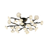 Modern Metal Flower Semi Flush Mount Ceiling Light In Black For Living Room