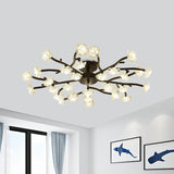 Modern Metal Flower Semi Flush Mount Ceiling Light In Black For Living Room