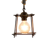 Vintage Style Metal And Rope Pendant Light With Black Wire Cage - 1 Hanging Lamp Cylinder/Square