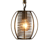 Vintage Style Metal And Rope Pendant Light With Black Wire Cage - 1 Hanging Lamp Cylinder/Square