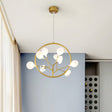 9-Light Bird Deco Pendant Lamp: Elegant Metallic Gold Hanging Light For Cloth Shop