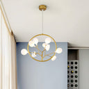 9-Light Bird Deco Pendant Lamp: Elegant Metallic Gold Hanging Light For Cloth Shop