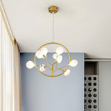 9-Light Bird Deco Pendant Lamp: Elegant Metallic Gold Hanging Light For Cloth Shop
