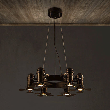 Vintage Style Chandelier Light Fixture - 6-Light Metallic Black Hanging Lamp With Shaded Finish