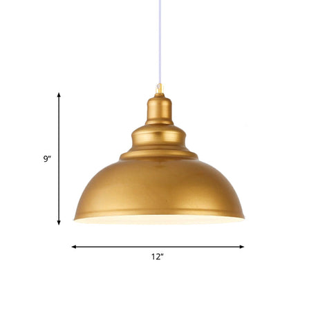Mid-Century Gold Finish Metal Ceiling Pendant Light - 1 Head With Adjustable Cord 3 Sizes
