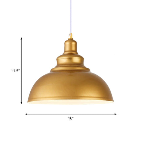 Mid-Century Metal Domed Pendant Ceiling Light With Adjustable Cord - Gold Finish 1 Head Ideal For