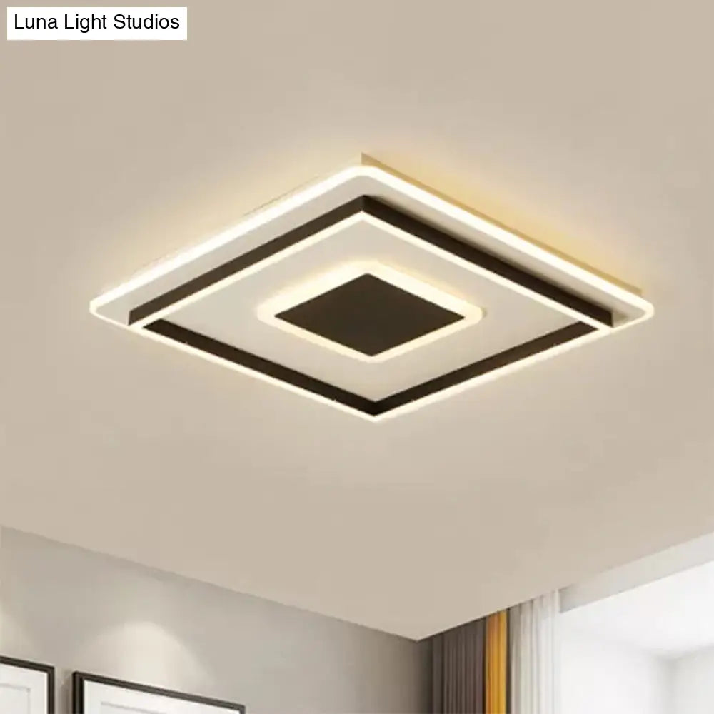18’/21.5’/35.5’ Wide Led Flush Mount Light - Black Square/Rectangular Fixture For Living Room