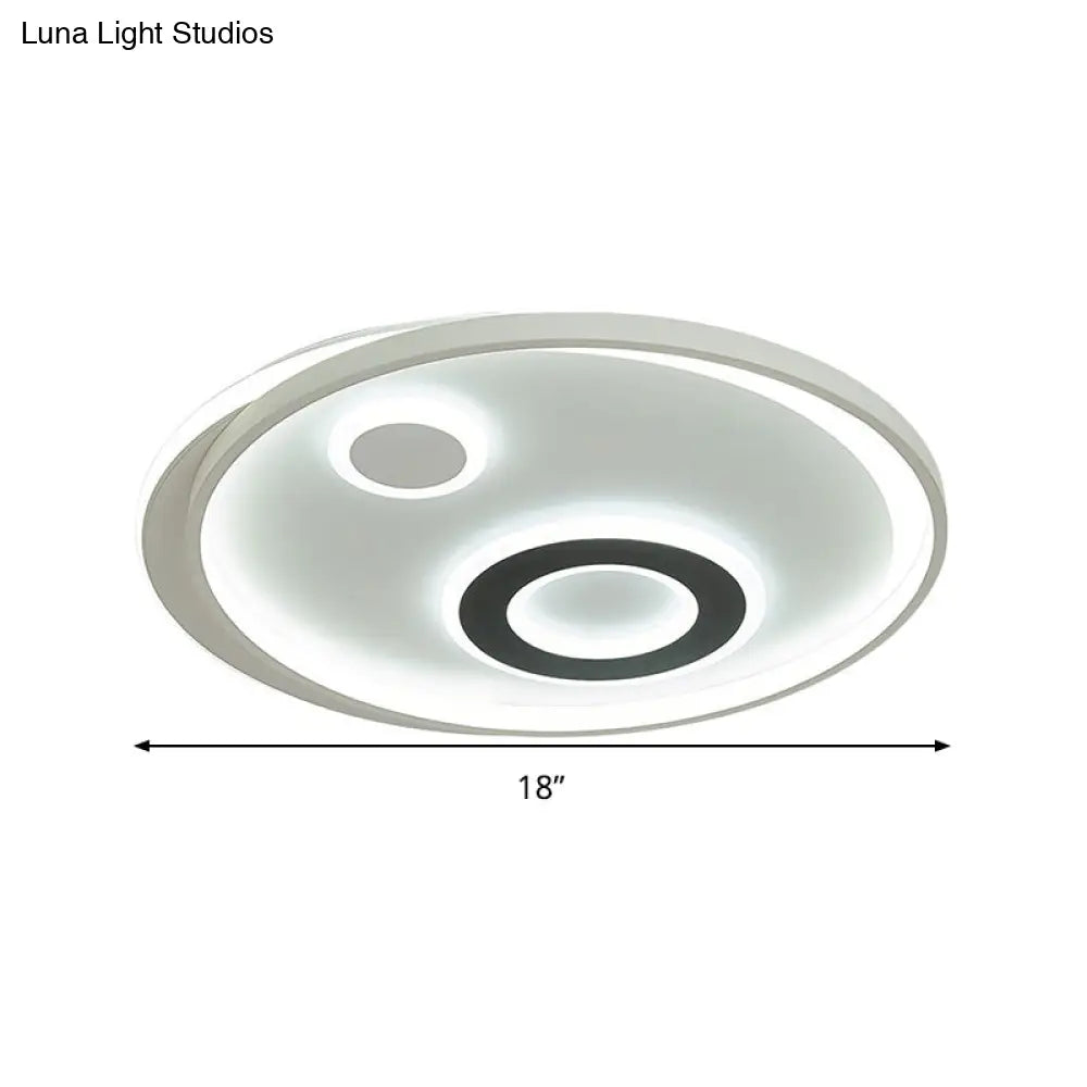 18’/21.5’ Dia Led Flush Lamp Kit - Modern Metallic White Ceiling Light With Warm/White