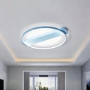 18’/22’ Kids Led Macaron Yellow/Pink/Grey Ceiling Light Fixture With Round Metal Frame Blue / 18’