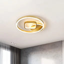 18’/22’ Wide Led Flush Mount Lamp - Minimal Metal Golden Circle And Square Ceiling Light In