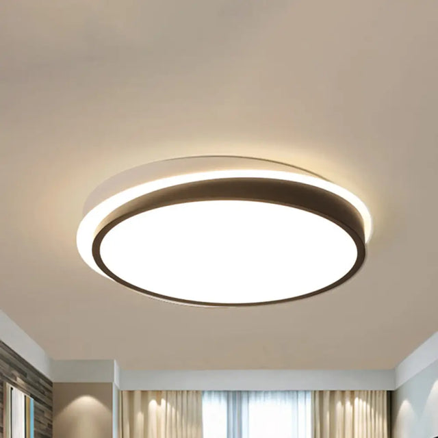 18/23.5 Dia Black Led Flush Mount Ceiling Light - Simple Metal Design With Acrylic Diffuser