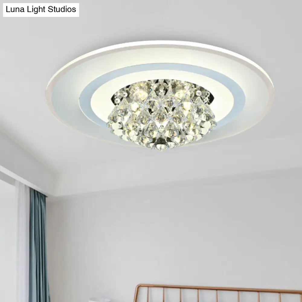 18’/23.5’ Led Round Flush Light Fixture - Elegant White Crystal Mount Lighting For Living Room