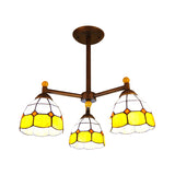 Rustic Stained Glass Semi Flush Mount Ceiling Light Fixture - Red/Blue/Yellow Bowl With 3 Lights For