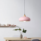 Modern Macaron Grey/Pink/Green Dining Room Pendant Light With Metal Bowl Shade Pink