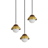 Sleek Brass Hanging Pendant Light Kit With Opal Glass Shades - Metal Dome & Multiple Lamp Design 3