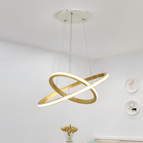 Minimalist Led Wood Rings Chandelier In Beige 21/25 Width
