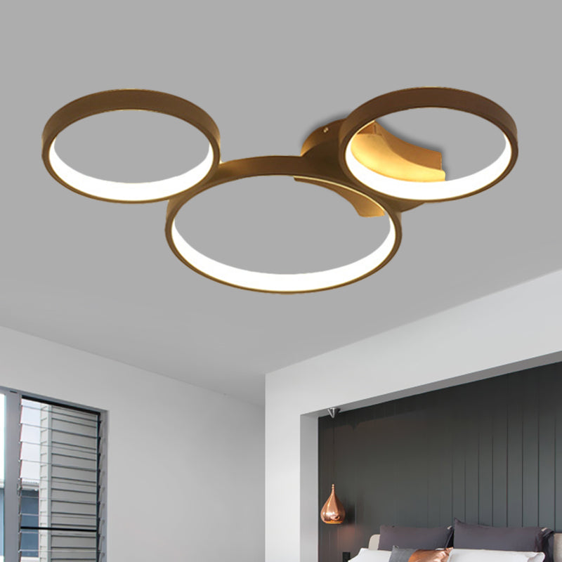 Modern Metal Bubble Rings Flush Mount Led Ceiling Light - 3/4/5-Head Black Surface