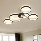 Modern Metal Bubble Rings Flush Mount Led Ceiling Light - 3/4/5-Head Black Surface