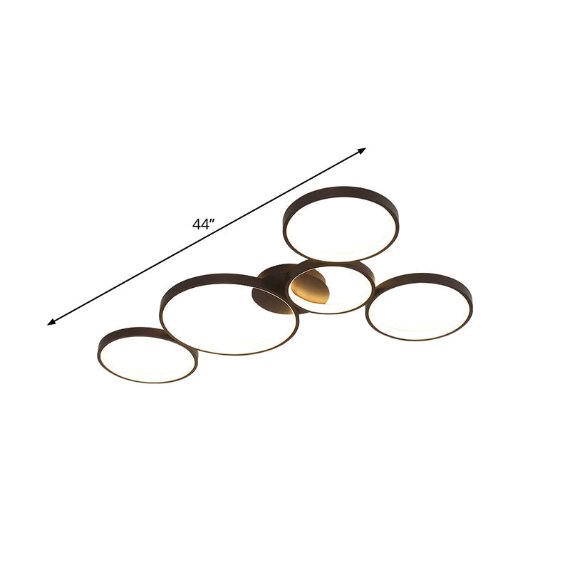 Modern Metal Bubble Rings Flush Mount Led Ceiling Light - 3/4/5-Head Black Surface